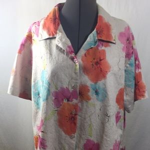 Southern Expressions Floral Linen Blend Top/Blouse